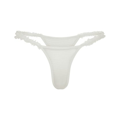 ULTRA FINE MESH RUFFLE STRING THONG - IVORY