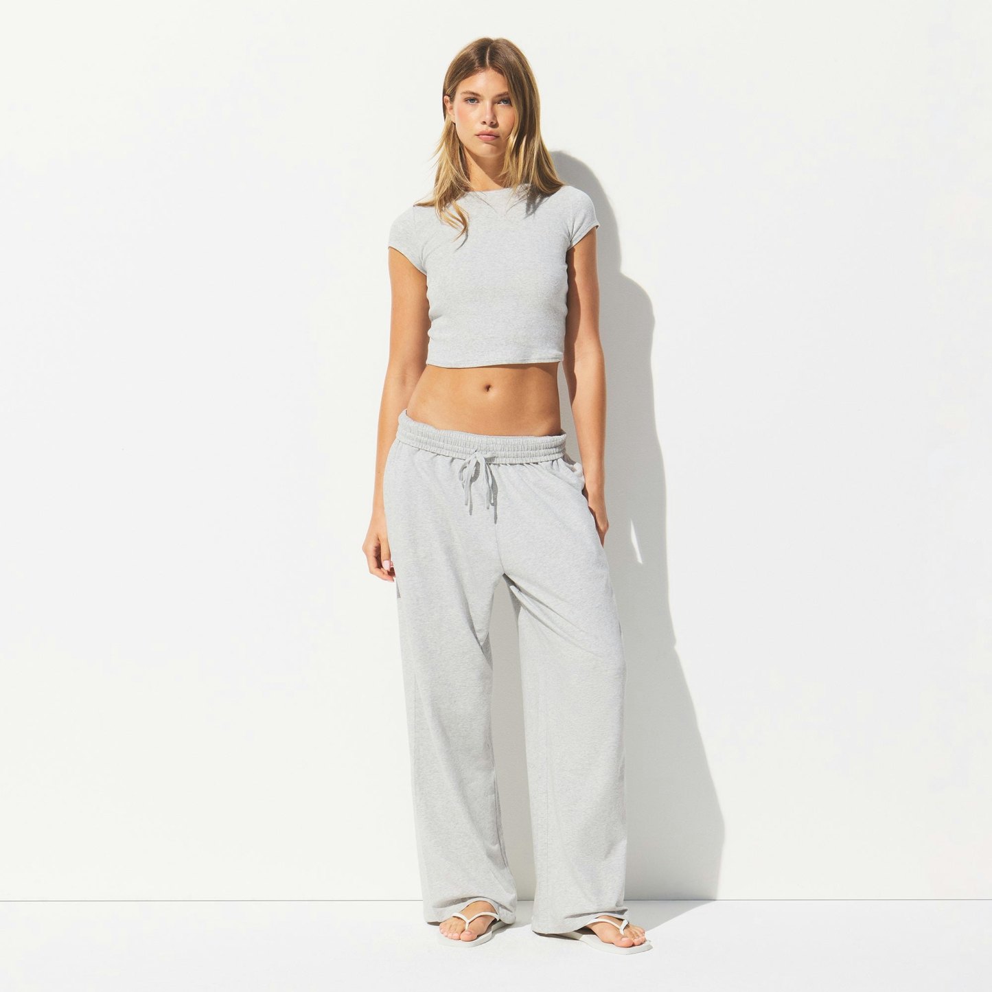 COTTON JERSEY WIDE LEG PANT - LIGHT HEATHER GREY