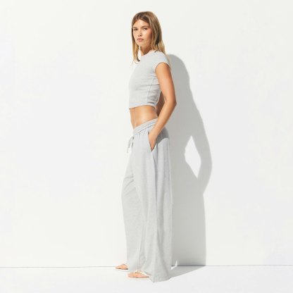 COTTON JERSEY WIDE LEG PANT - LIGHT HEATHER GREY - image 2