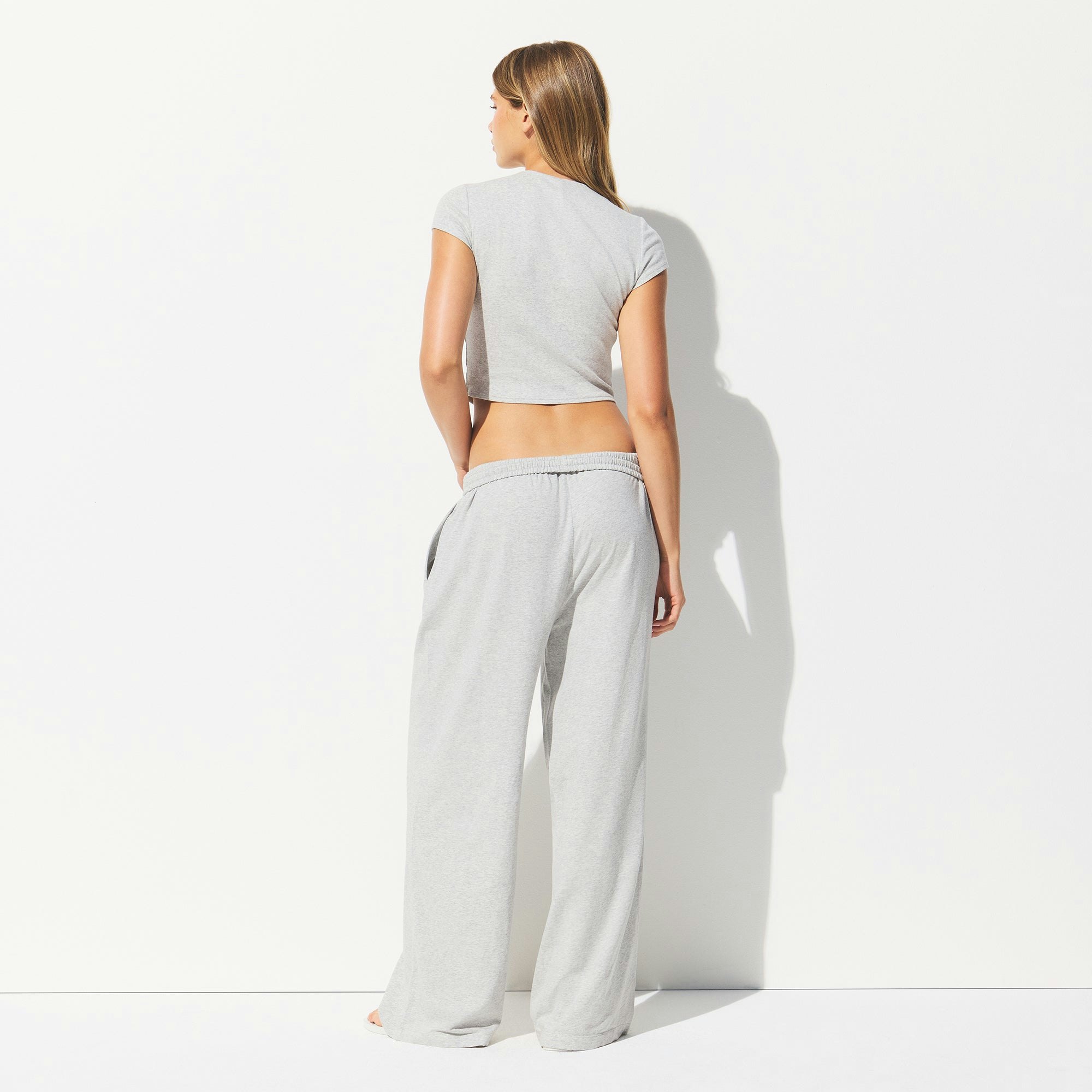 COTTON JERSEY WIDE LEG PANT - LIGHT HEATHER GREY - image 3