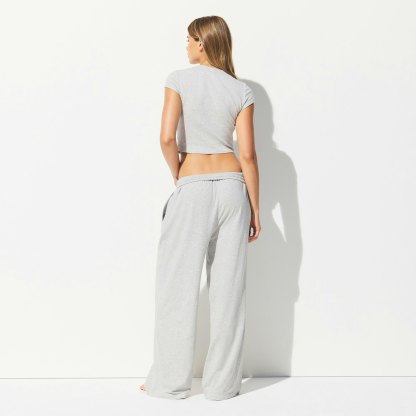 COTTON JERSEY WIDE LEG PANT - LIGHT HEATHER GREY - image 3