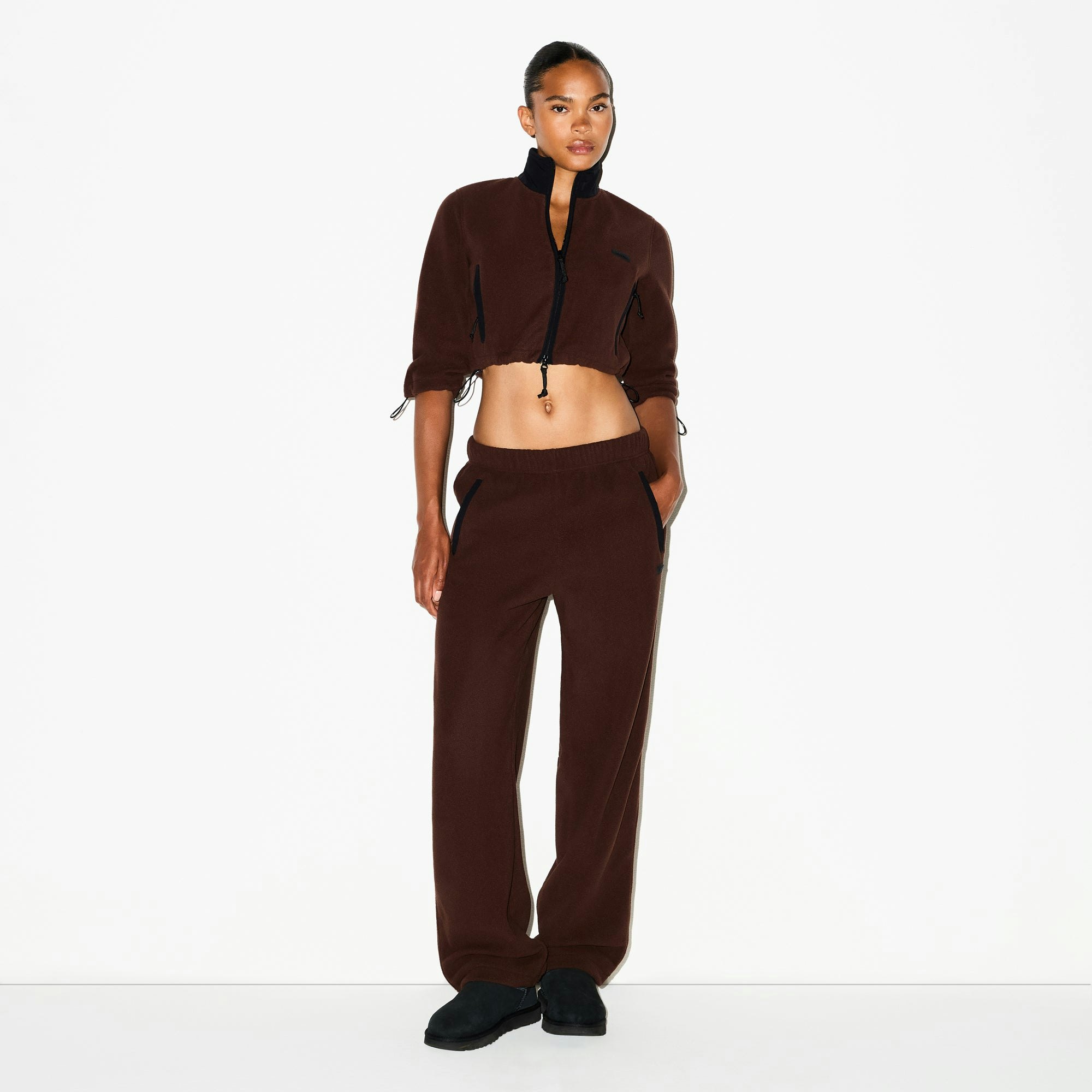 OUTDOOR FLEECE CROPPED 3/4 SLEEVE JACKET - COCOA - image 6