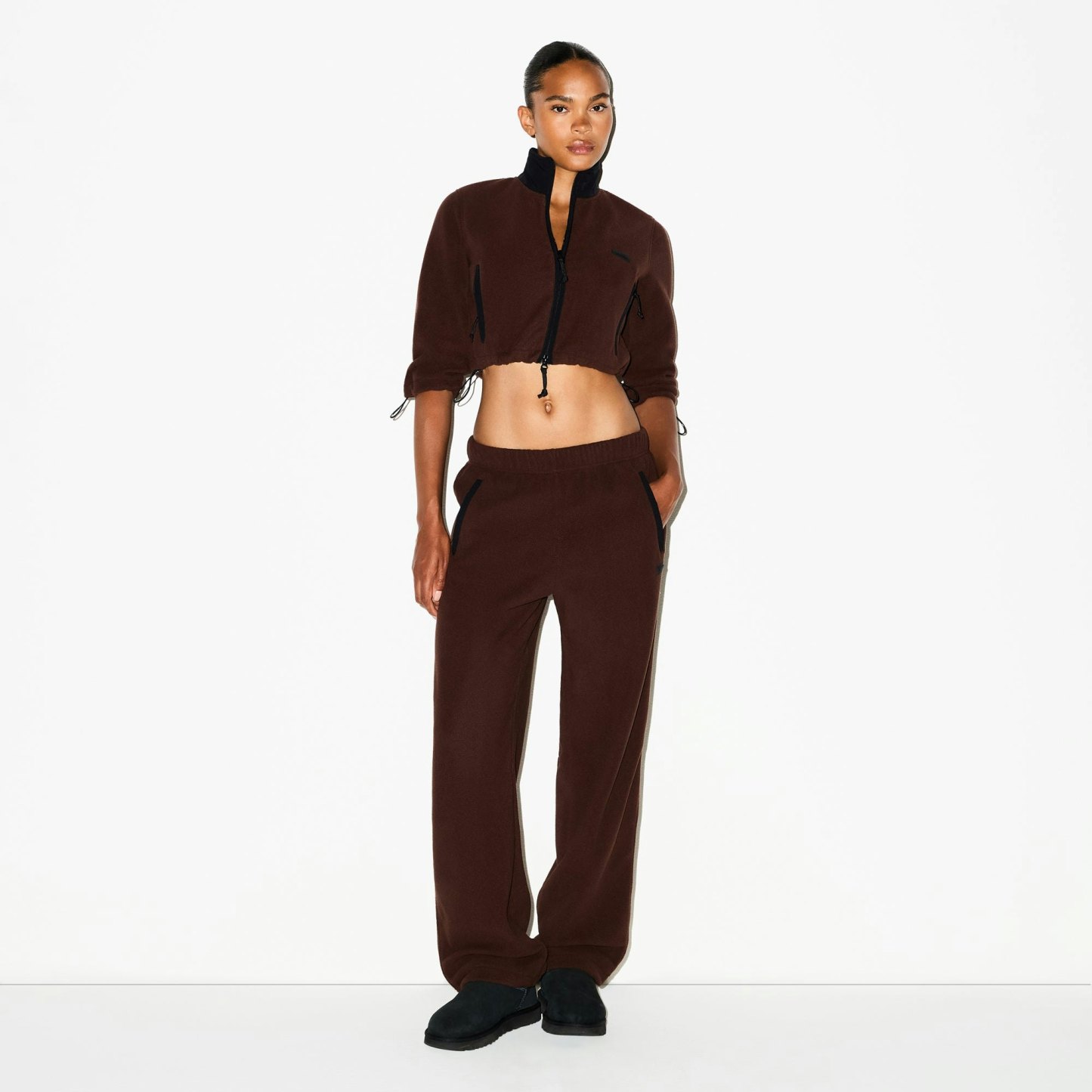 OUTDOOR FLEECE CROPPED 3/4 SLEEVE JACKET - COCOA - image 6