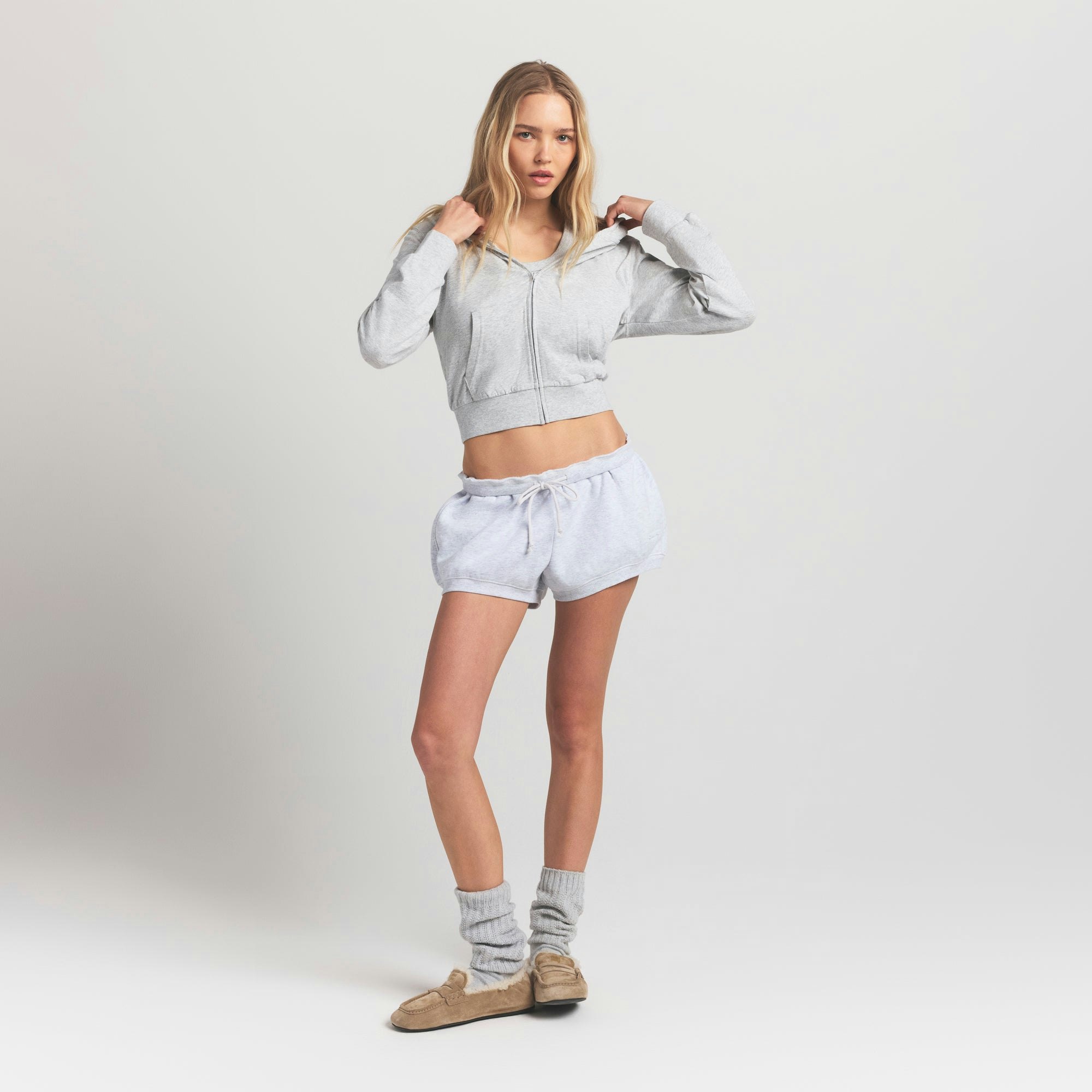 COTTON JERSEY ZIP UP HOODIE - LIGHT HEATHER GREY - image 17