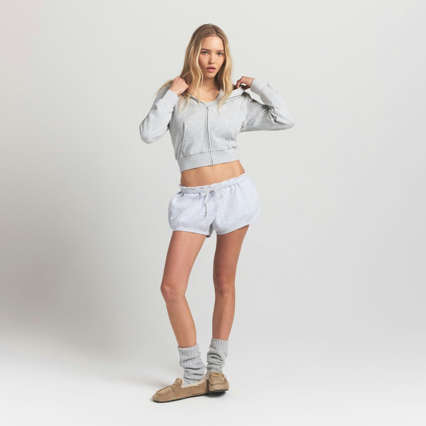 COTTON JERSEY ZIP UP HOODIE - LIGHT HEATHER GREY - image 17