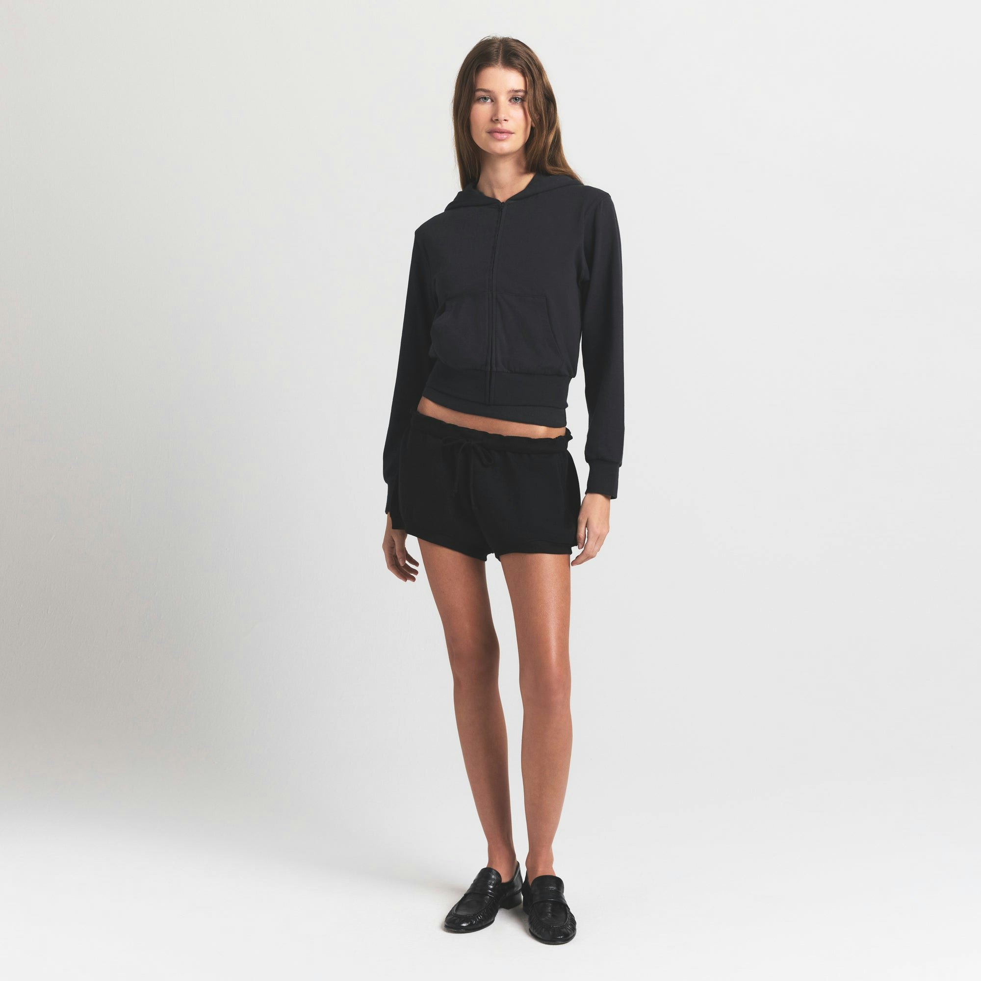 COTTON JERSEY ZIP UP HOODIE - SOOT