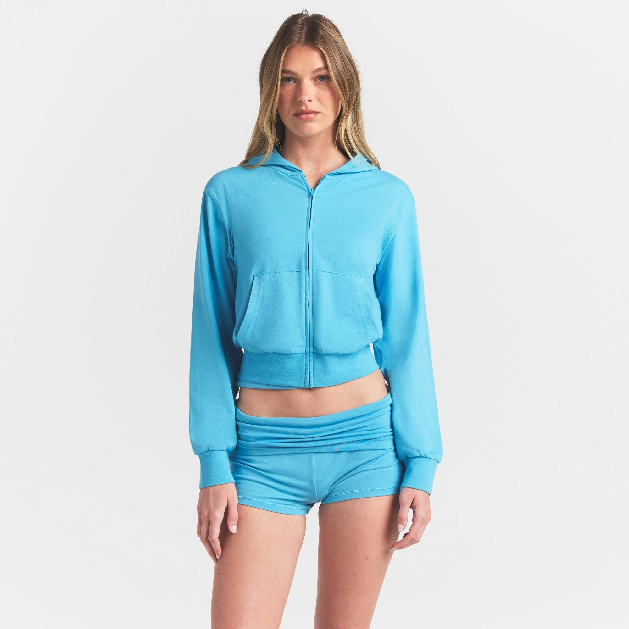 COTTON JERSEY ZIP UP HOODIE - WATER - image 14