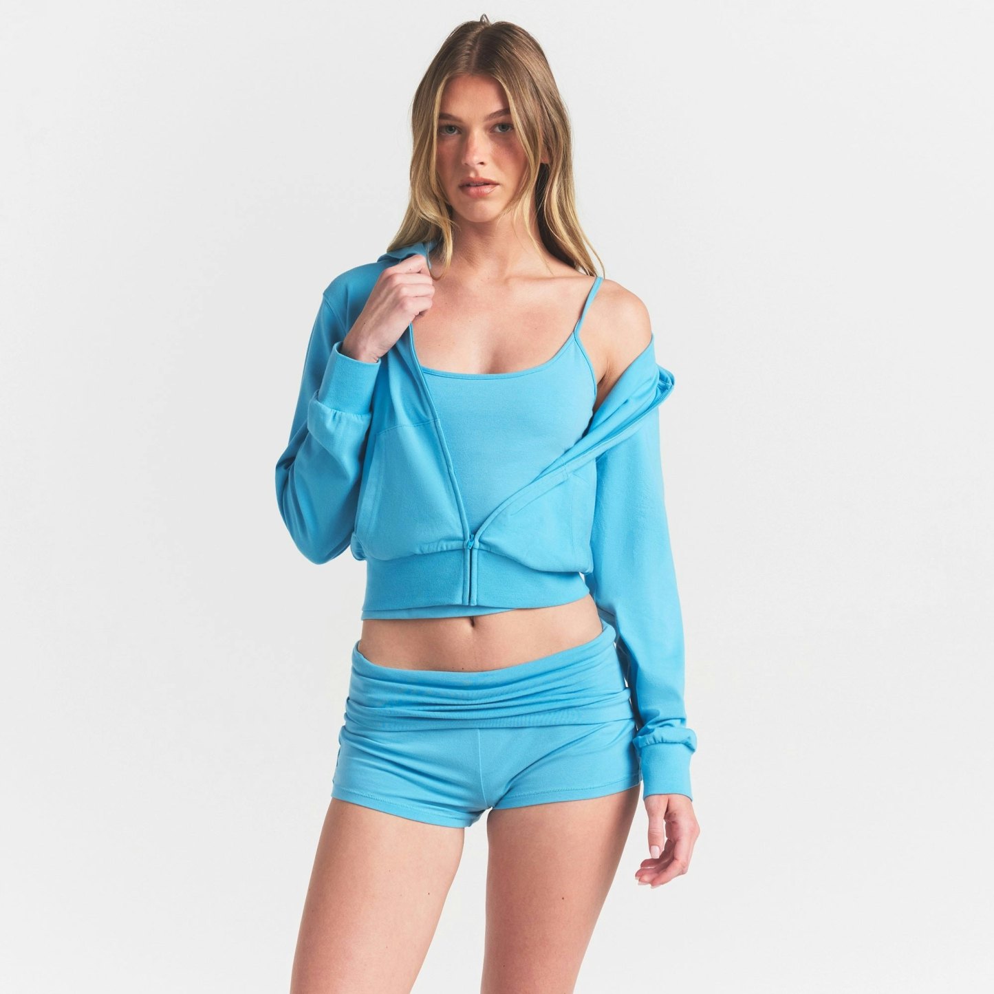 COTTON JERSEY ZIP UP HOODIE - WATER - image 13