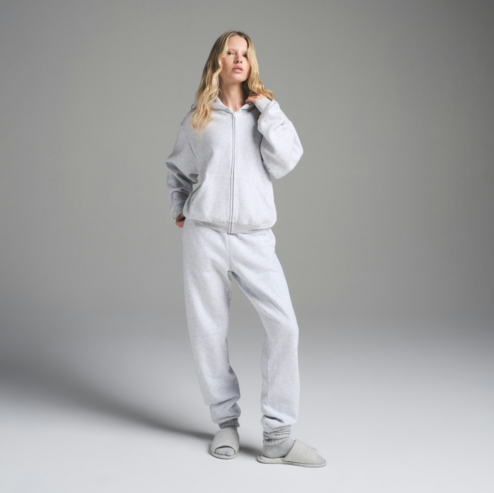 COTTON FLEECE CLASSIC ZIP UP HOODIE - LIGHT HEATHER GREY - image 2
