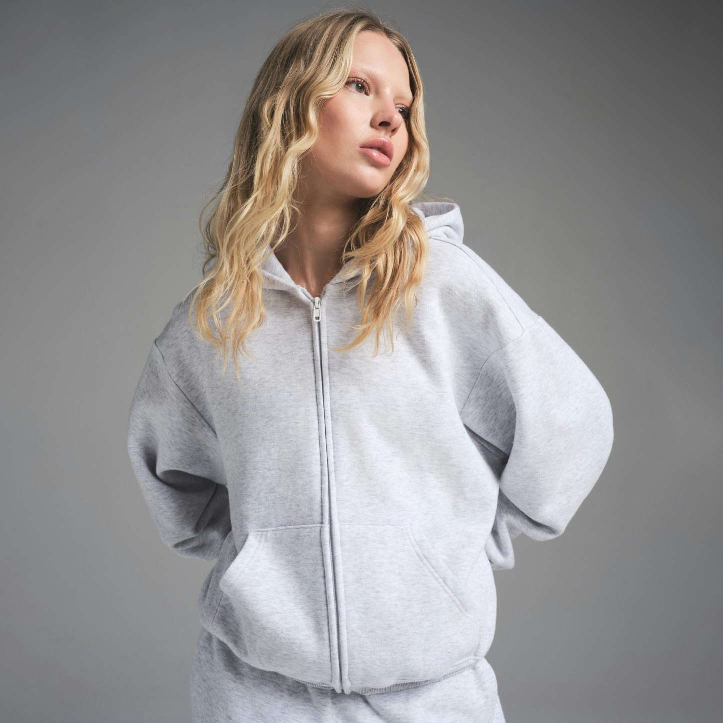 COTTON FLEECE CLASSIC ZIP UP HOODIE - LIGHT HEATHER GREY - image 3