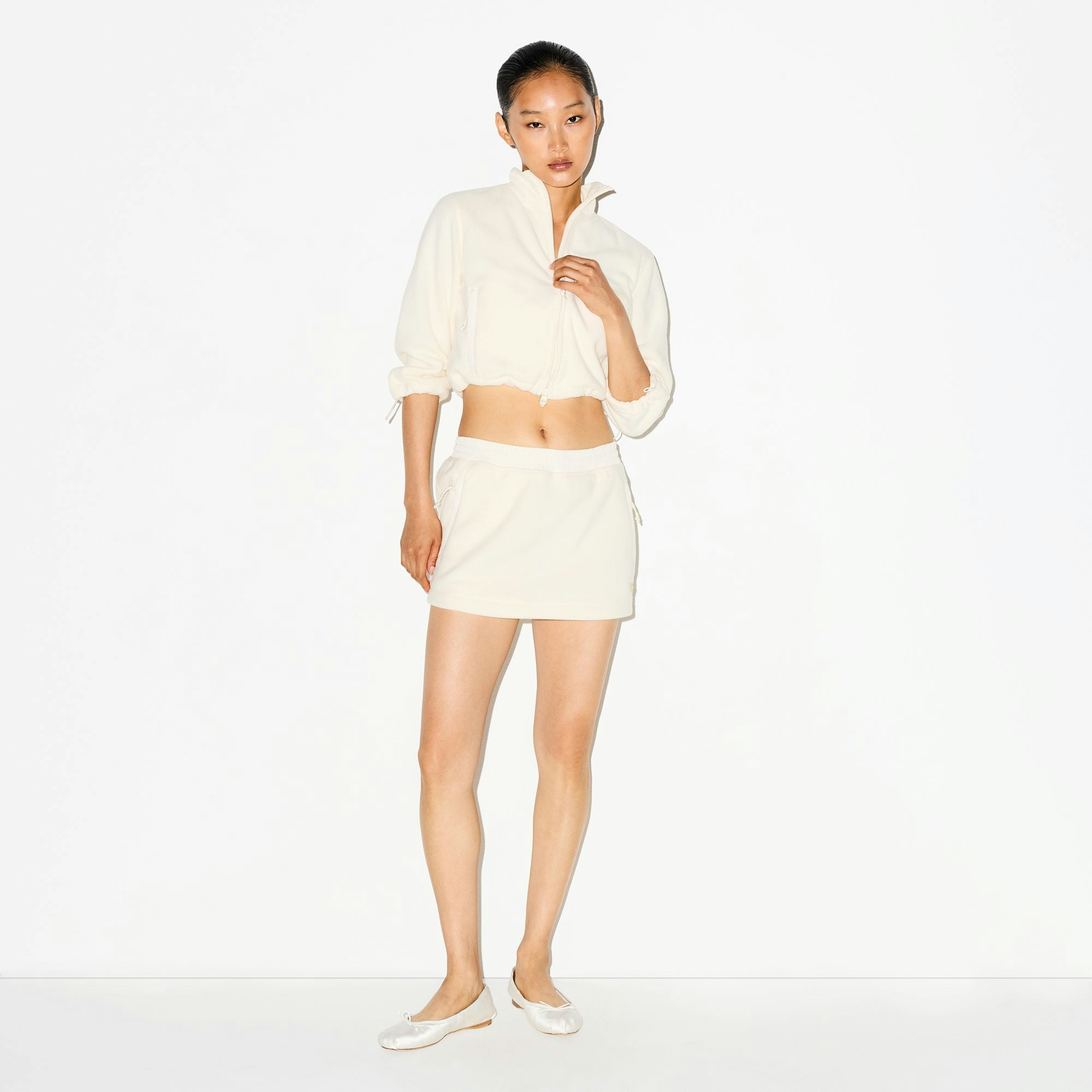 OUTDOOR FLEECE CROPPED 3/4 SLEEVE JACKET - ECRU