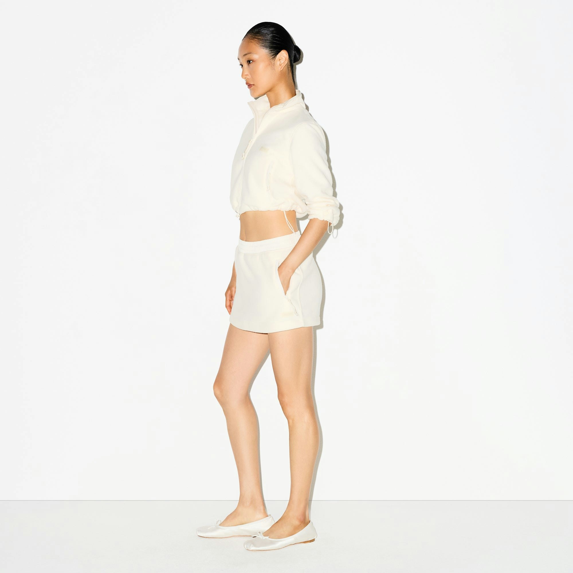 OUTDOOR FLEECE CROPPED 3/4 SLEEVE JACKET - ECRU - image 3