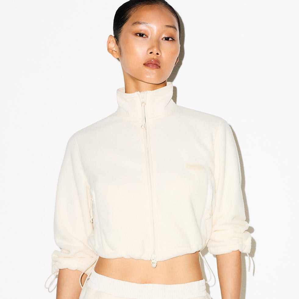 OUTDOOR FLEECE CROPPED 3/4 SLEEVE JACKET - ECRU - image 2