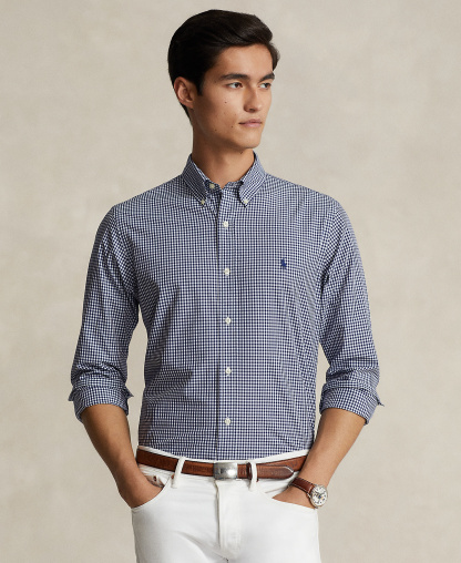 Polo Ralph Lauren Men's Stretch Poplin Shirt - Navy/White