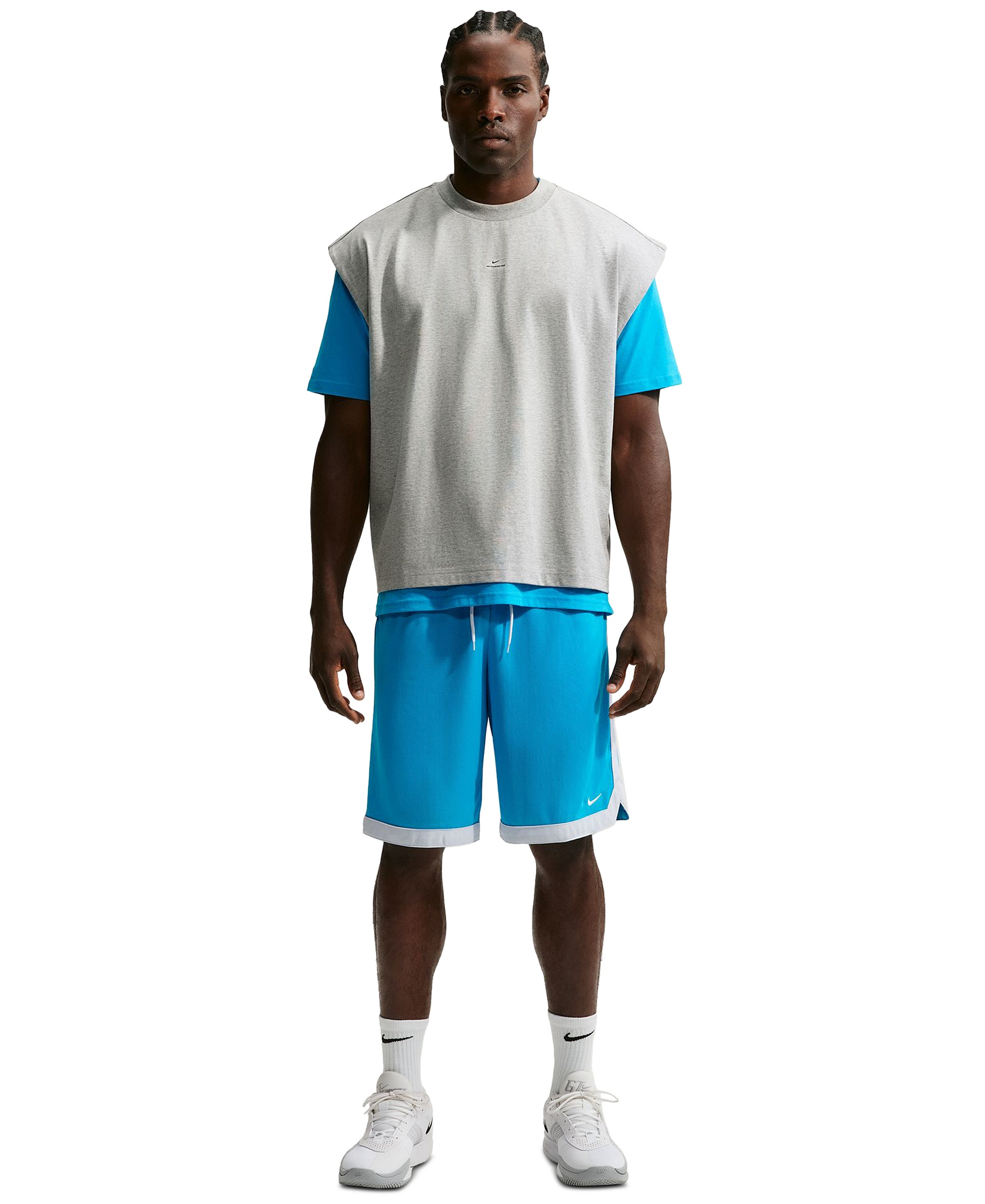 Nike Men's DNA Academy Dri-FIT Basketball Shorts, 11" Inseam - Light Current Blue/Football Grey/White
