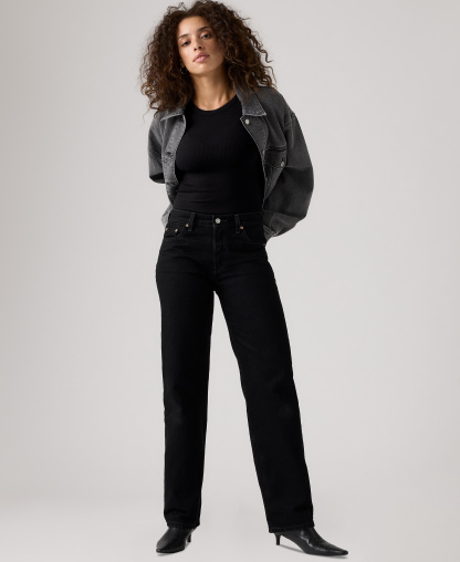 Levi's Premium Women's 501 90's Mid-Rise Straight-Fit Jeans 30" - Rinsed Blacktop