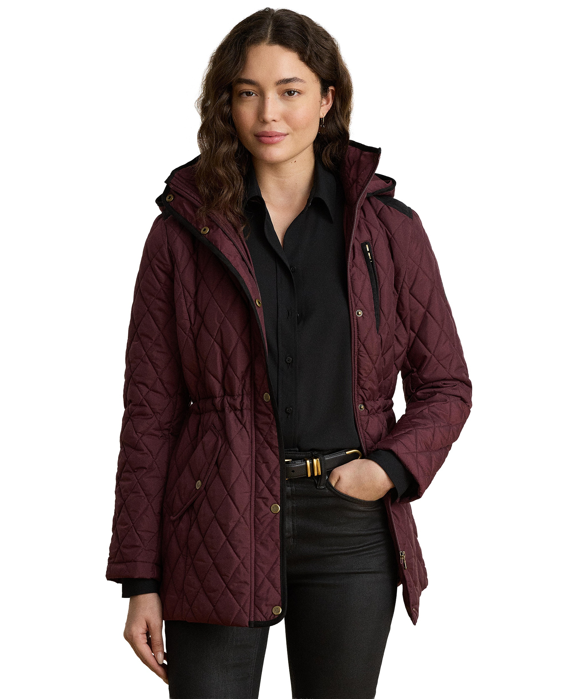Lauren Ralph Lauren Women's Hooded Anorak Quilted Coat, Created for Macy's - Dark Garnet