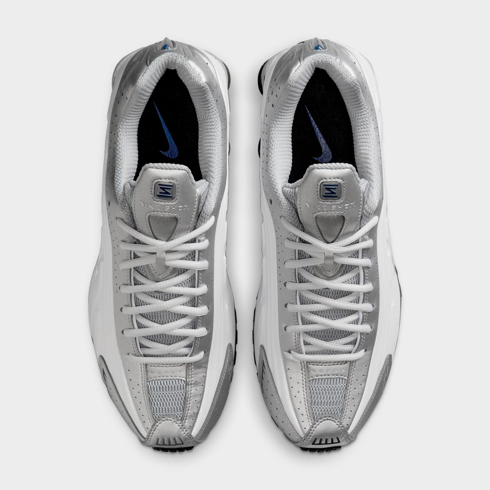 Men's Nike Shox R4 Casual Shoes - White/Metallic Silver/Deep Royal Blue/White