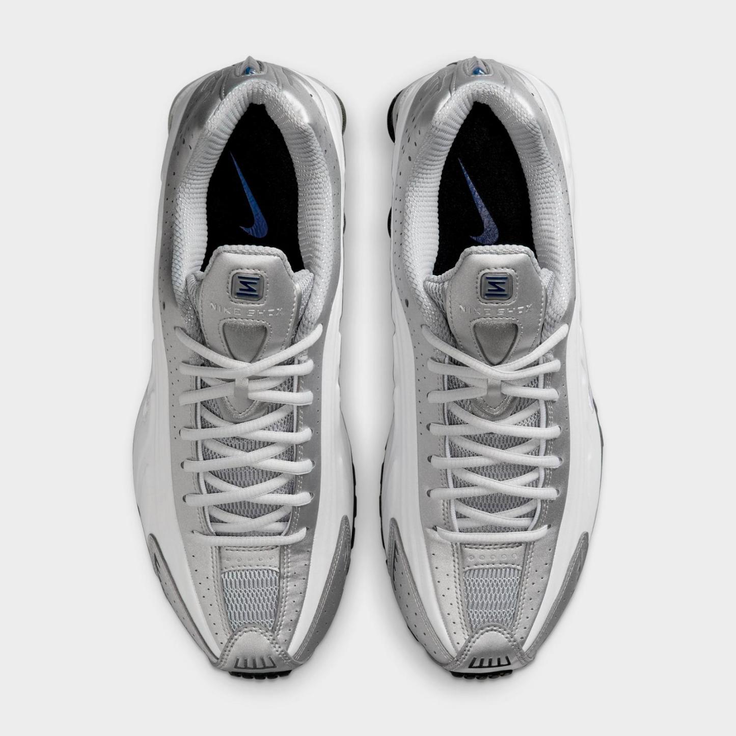 Men's Nike Shox R4 Casual Shoes - White/Metallic Silver/Deep Royal Blue/White