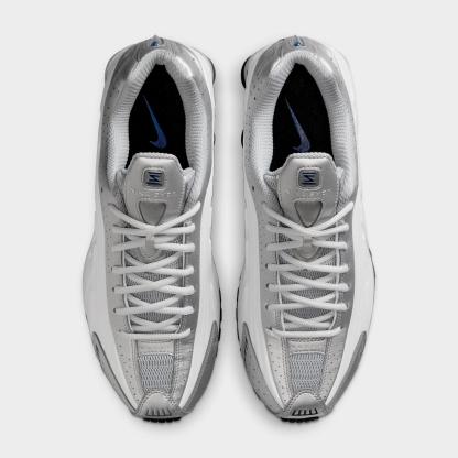 Men's Nike Shox R4 Casual Shoes - White/Metallic Silver/Deep Royal Blue/White