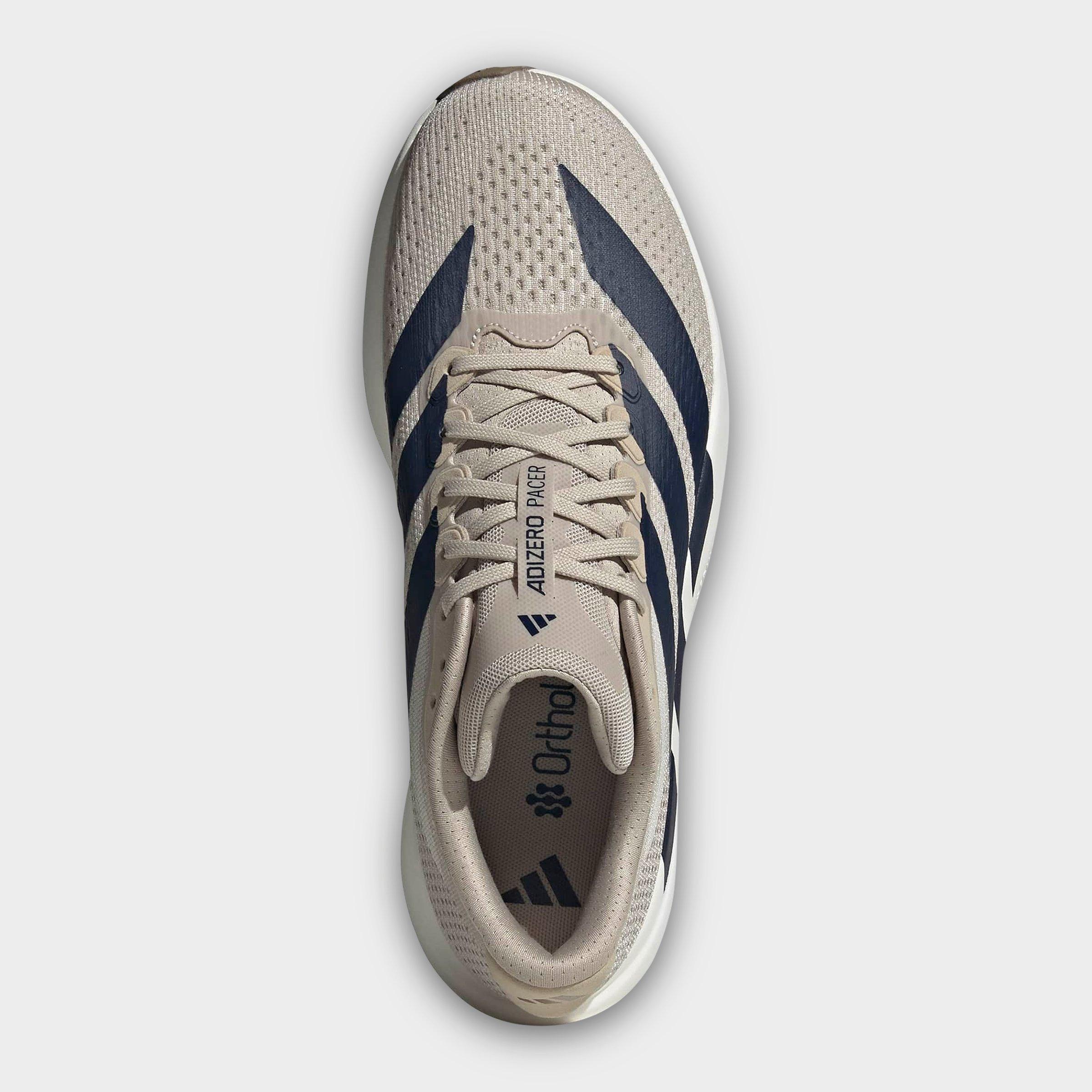 Men's adidas Adizero Pacer Running Shoes - Khaki/Night Indigo/Core White - Top view