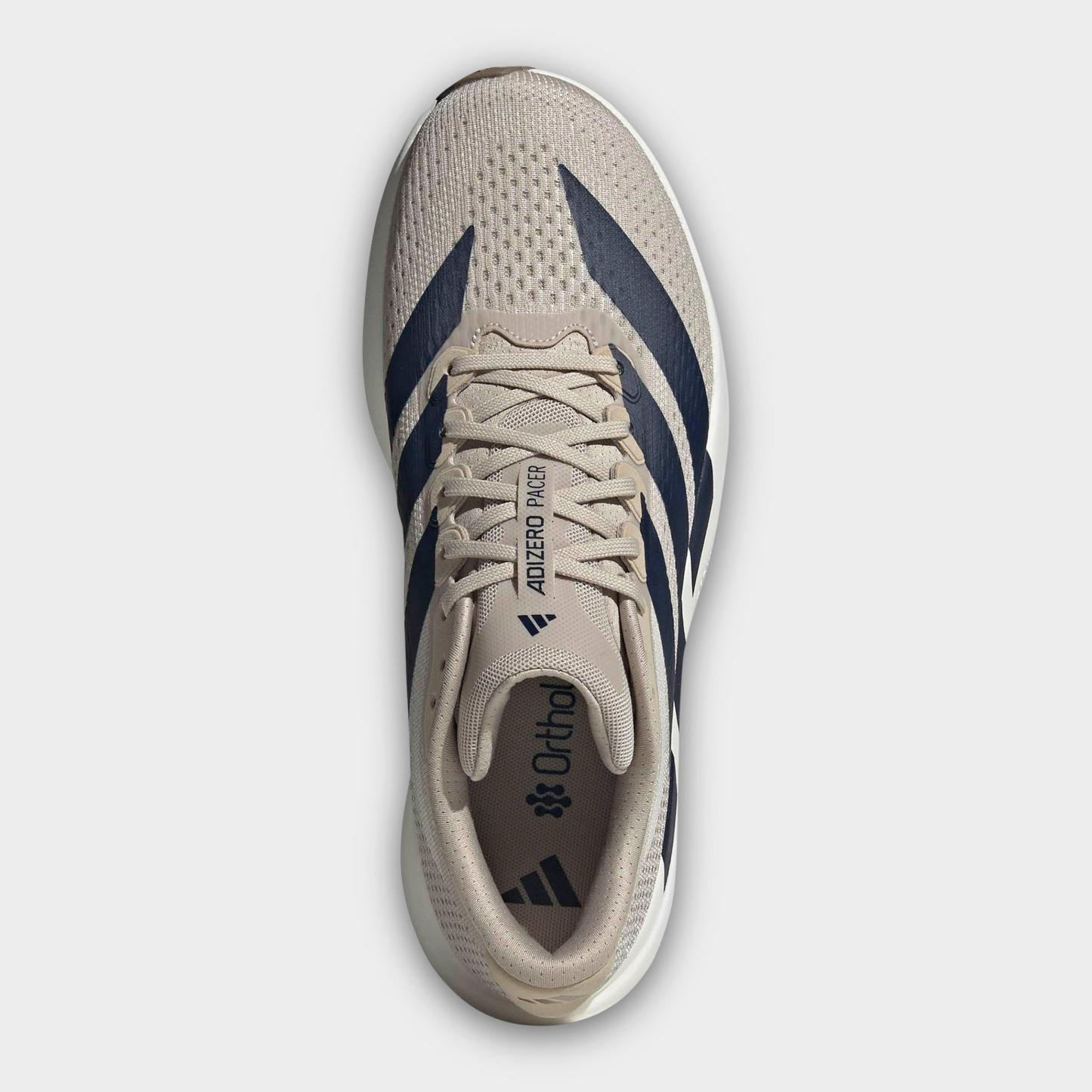 Men's adidas Adizero Pacer Running Shoes - Khaki/Night Indigo/Core White - Top view