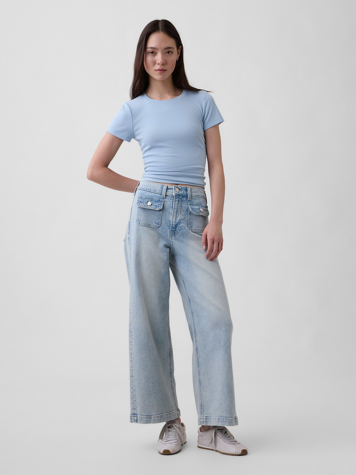 High Rise Stride Wide-Leg Ankle Jeans - Light indigo