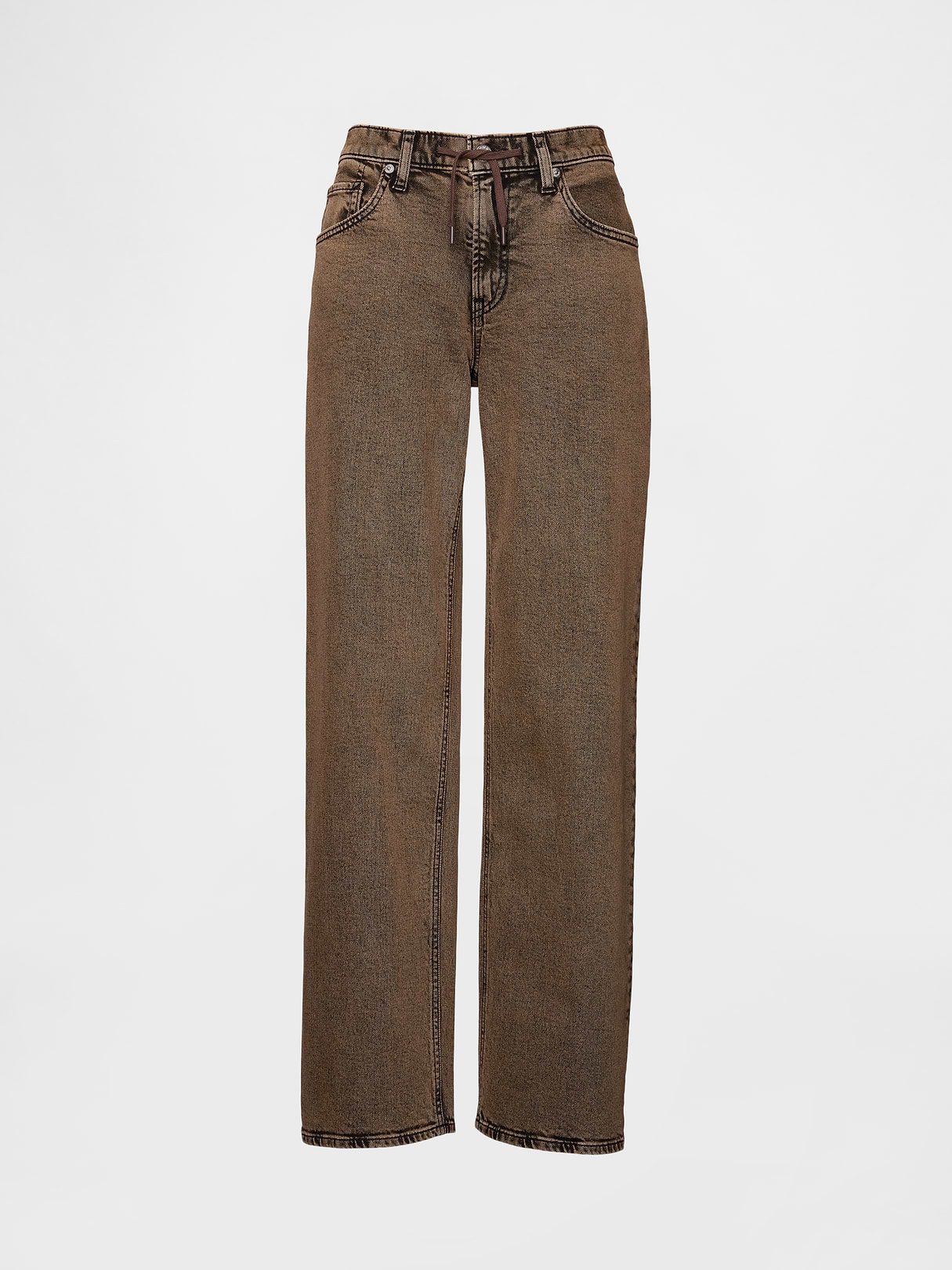 Low Rise Lace-Up '90s Loose Jeans - Brown acid wash