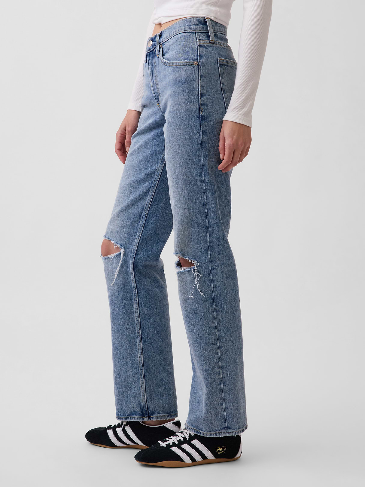Mid Rise Relaxed Straight Jeans - Washed indigo