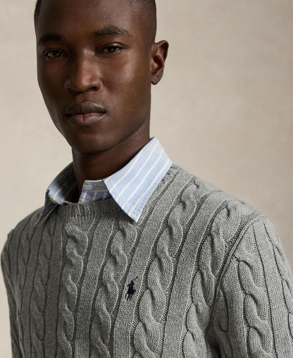Polo Ralph Lauren Men's Cable-Knit Cotton Sweater - Fawn Gray Heather