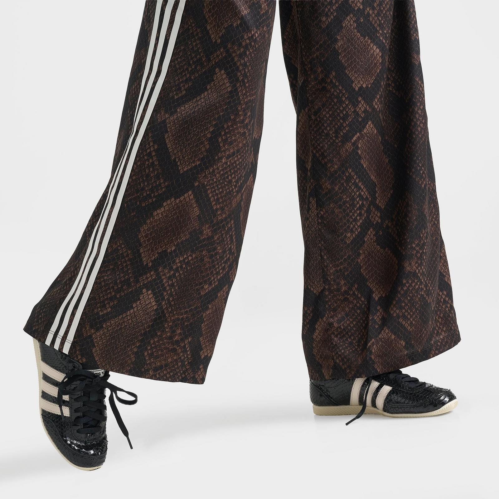 Women's adidas Originals Satin Snake Print Wide Leg Track Pants - Earth Strata/Aurora Coffee - view 6