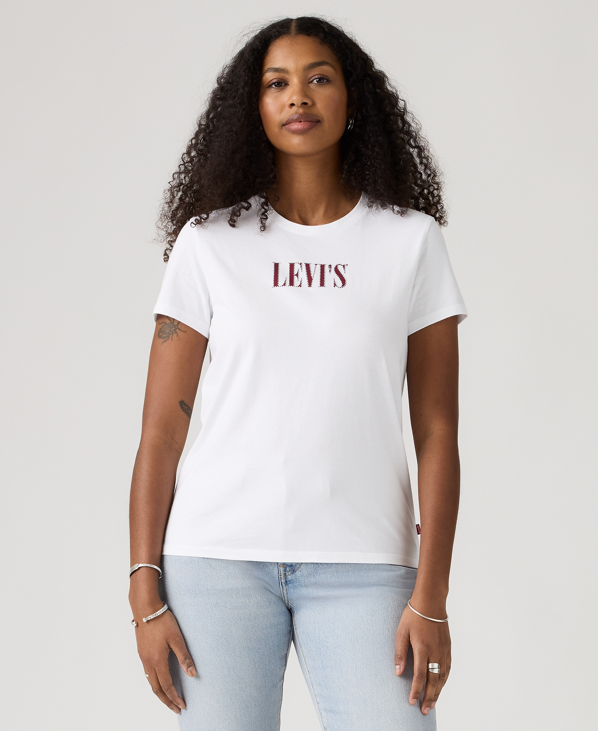 Levi's Women's Perfect Graphic Logo Cotton T-Shirt - Serif Stud Outline Bright White