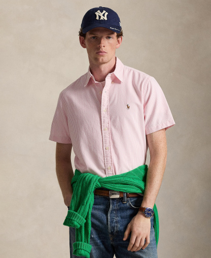 Polo Ralph Lauren Men's Classic-Fit Short-Sleeve Oxford Shirt - New Rose/White