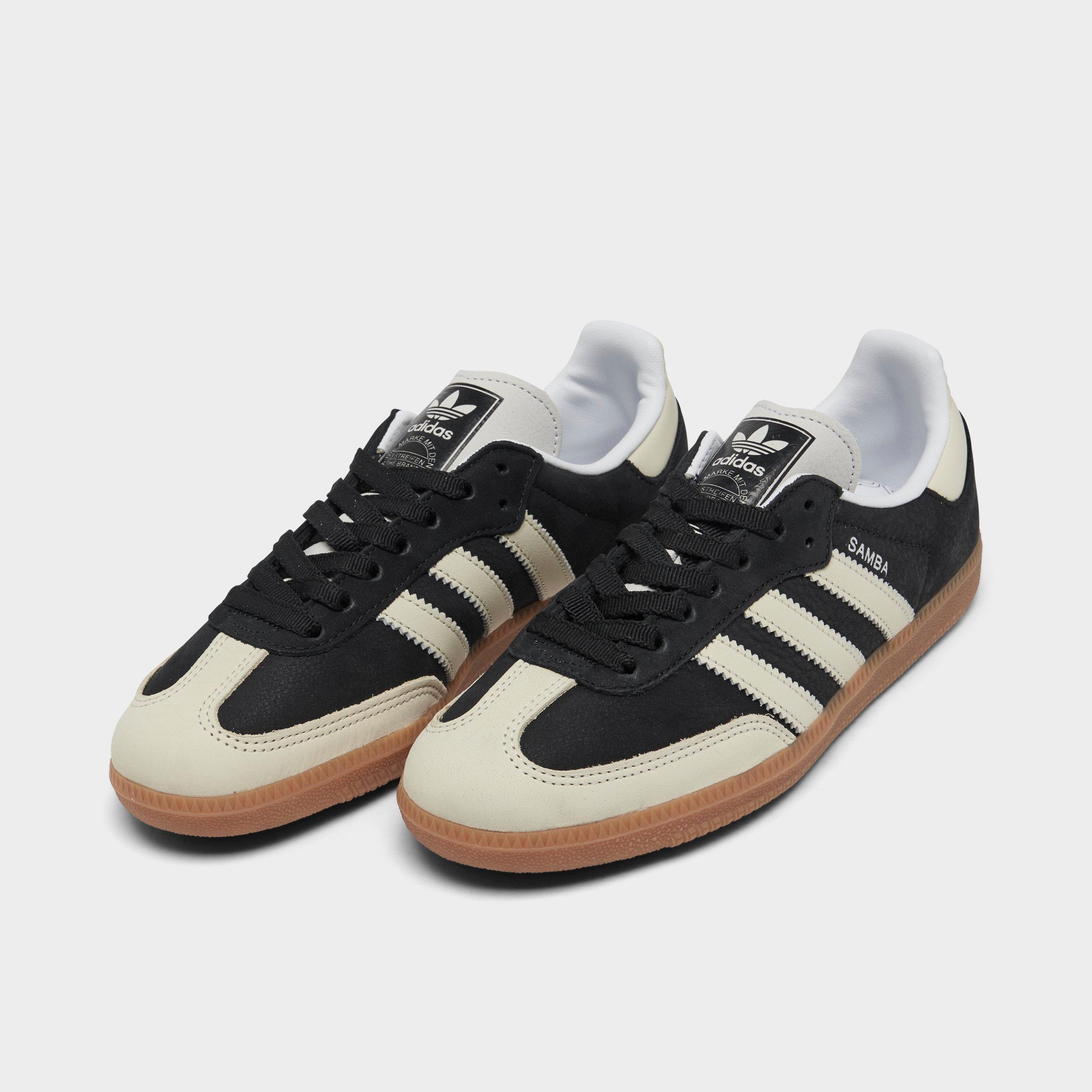 Women's adidas Originals Samba OG Casual Shoes - Part 7 - Core Black/Wonder White/Silver Metallic - Both shoes facing left