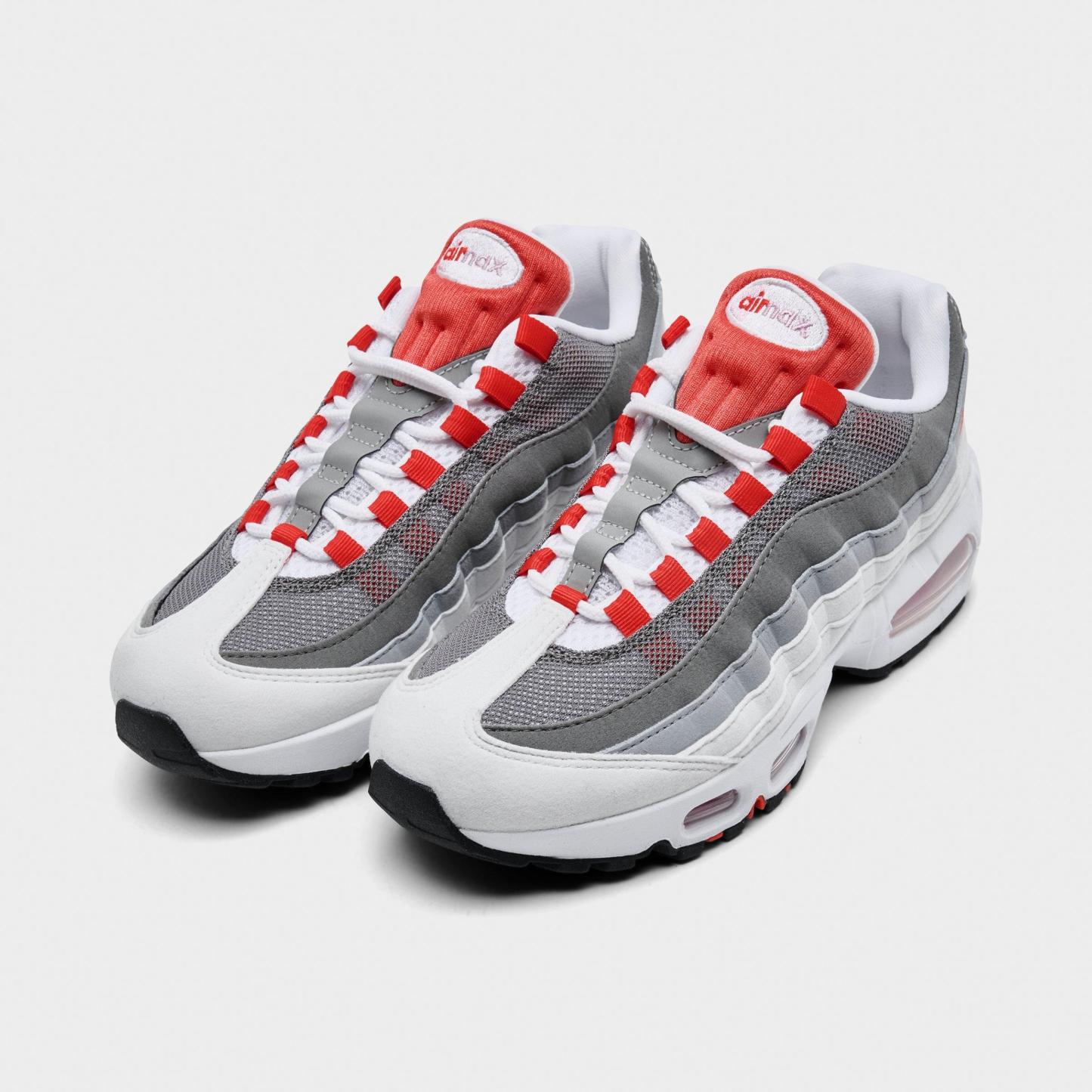 Women's Nithtke Air Max 95 Big Bubble Casual Shoes - Part 1 - White/Pink Rise/Wolf Grey/Light Crimson - Both shoes facing left