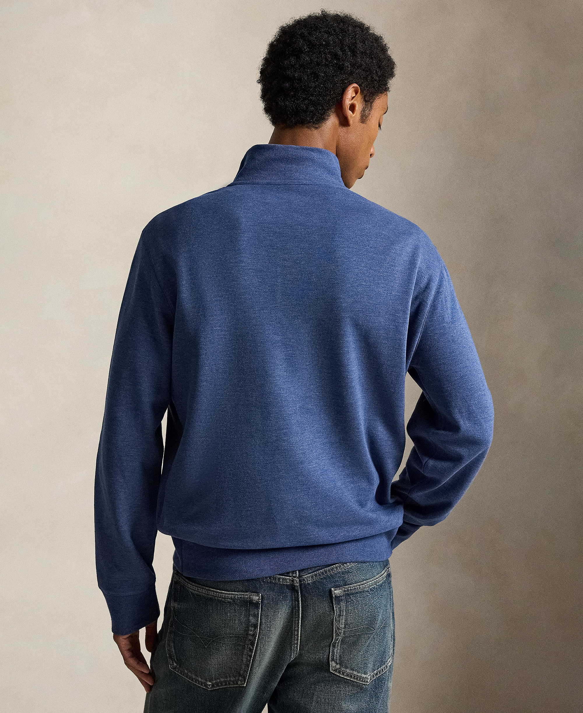 Polo Ralph Lauren Men's Luxury Jersey Quarter-Zip Pullover Sweater - Derby Blue Heather/c7587