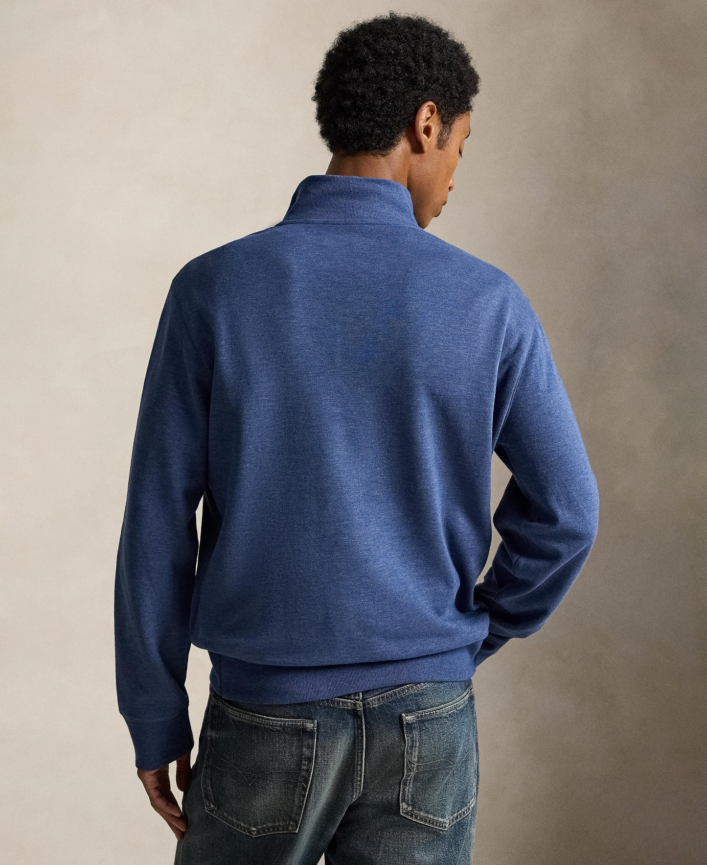 Polo Ralph Lauren Men's Luxury Jersey Quarter-Zip Pullover Sweater - Derby Blue Heather/c7587