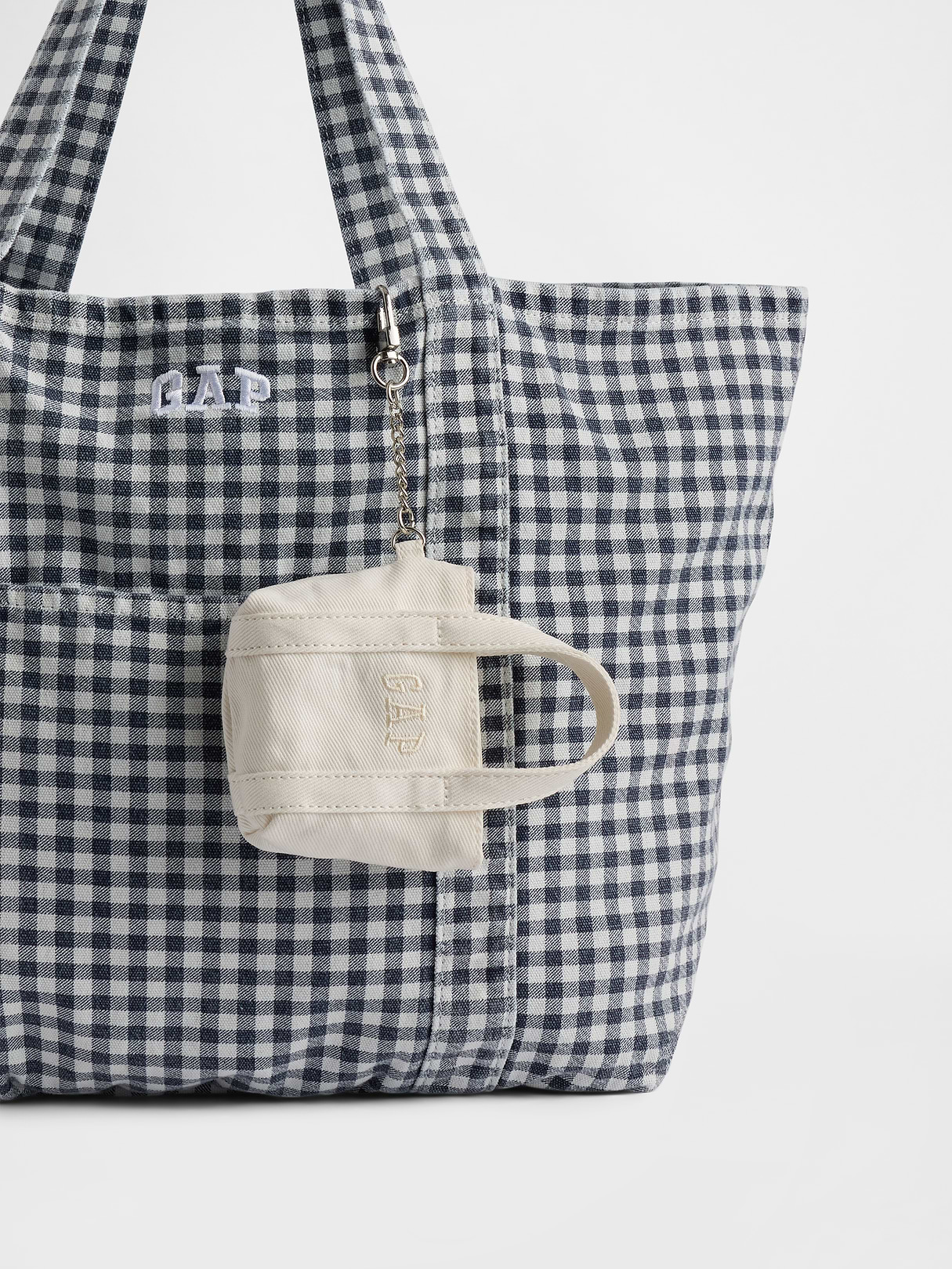 Logo Tote Bag Charm - White denim