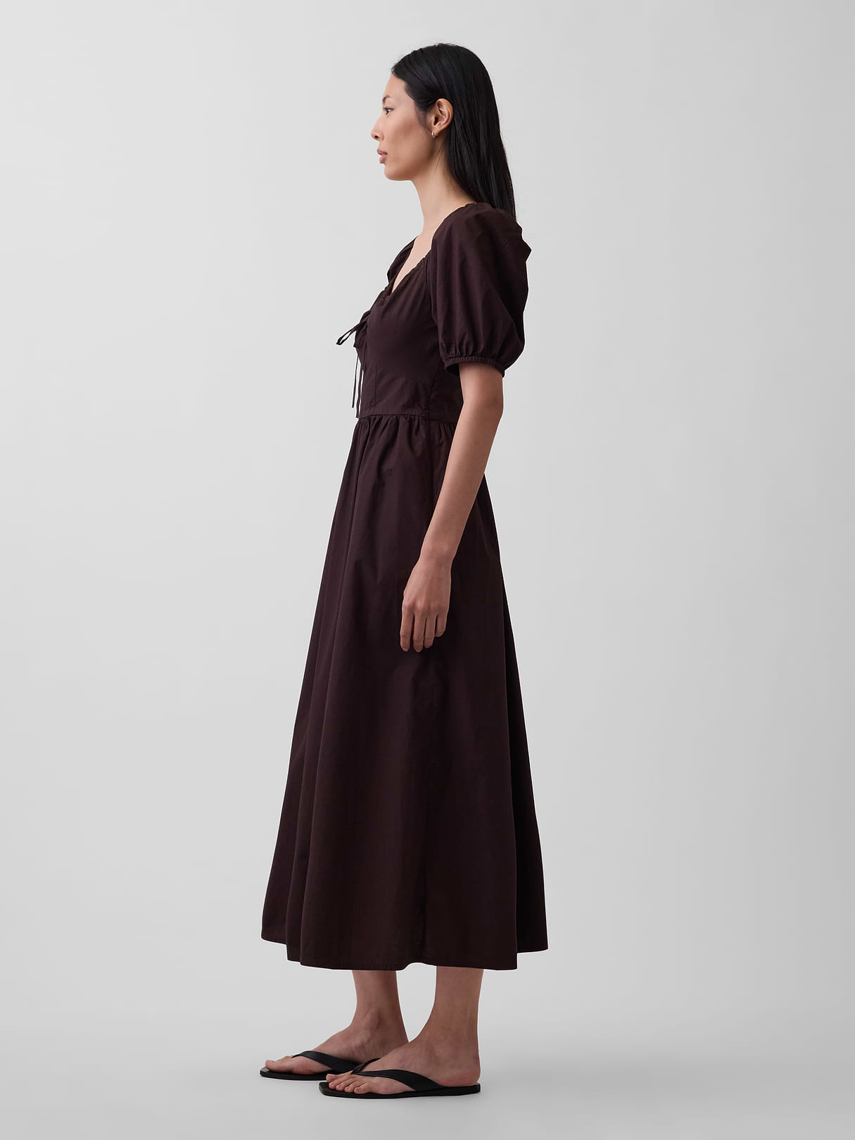 Puff-Sleeve Corset Maxi Dress - Terra brown