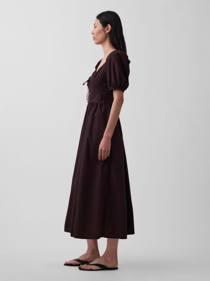Puff-Sleeve Corset Maxi Dress - Terra brown