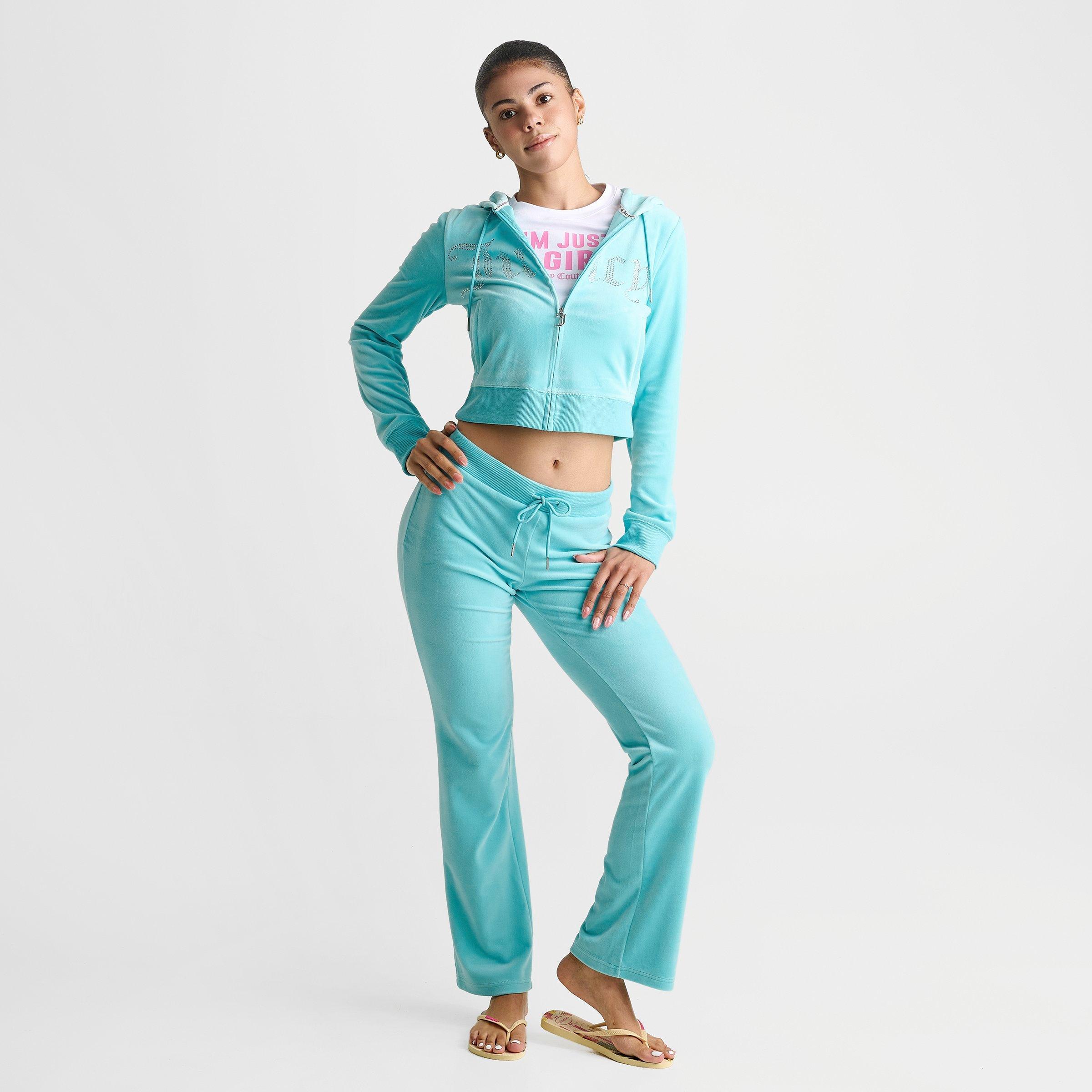 Women's Juicy Couture OG Big Bling Velour Track Pants - Teal