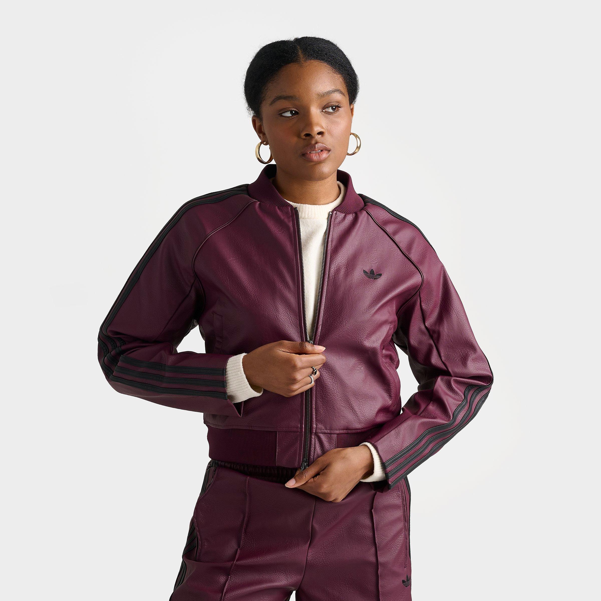 Women's adidas Originals Pleather Superstar Full-Zip Track Top - Maroon/Black/Dark Football Gold