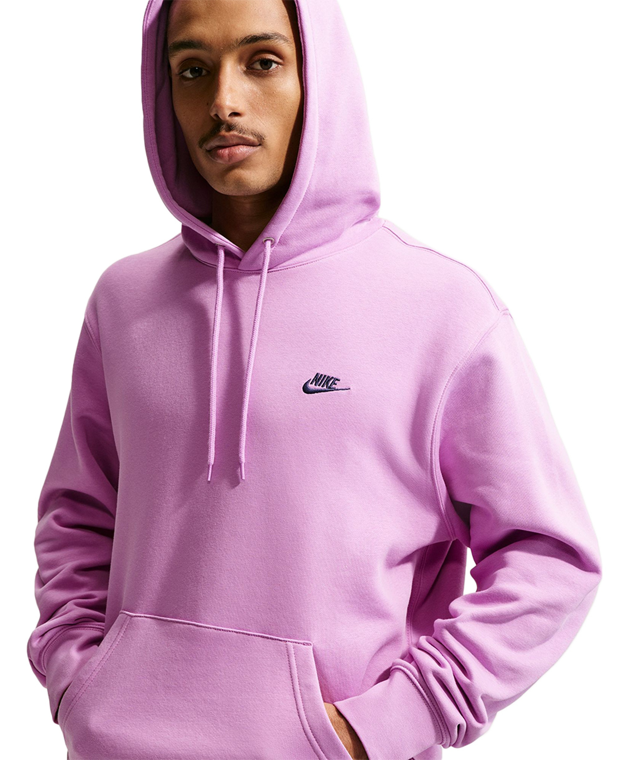 Nike Men's Club Pullover Fleece Hoodie Logo - Light Magenta/Magenta/Midnight Navy