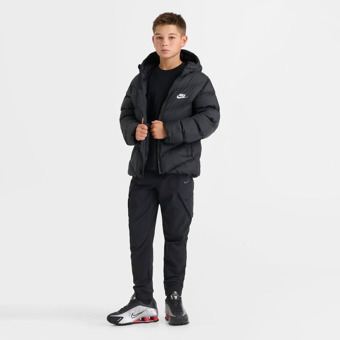Big Kids' Nithtke Sportswear All Day Play Therma-FIT Loose-Fit Puffer Jacket - Black/White
