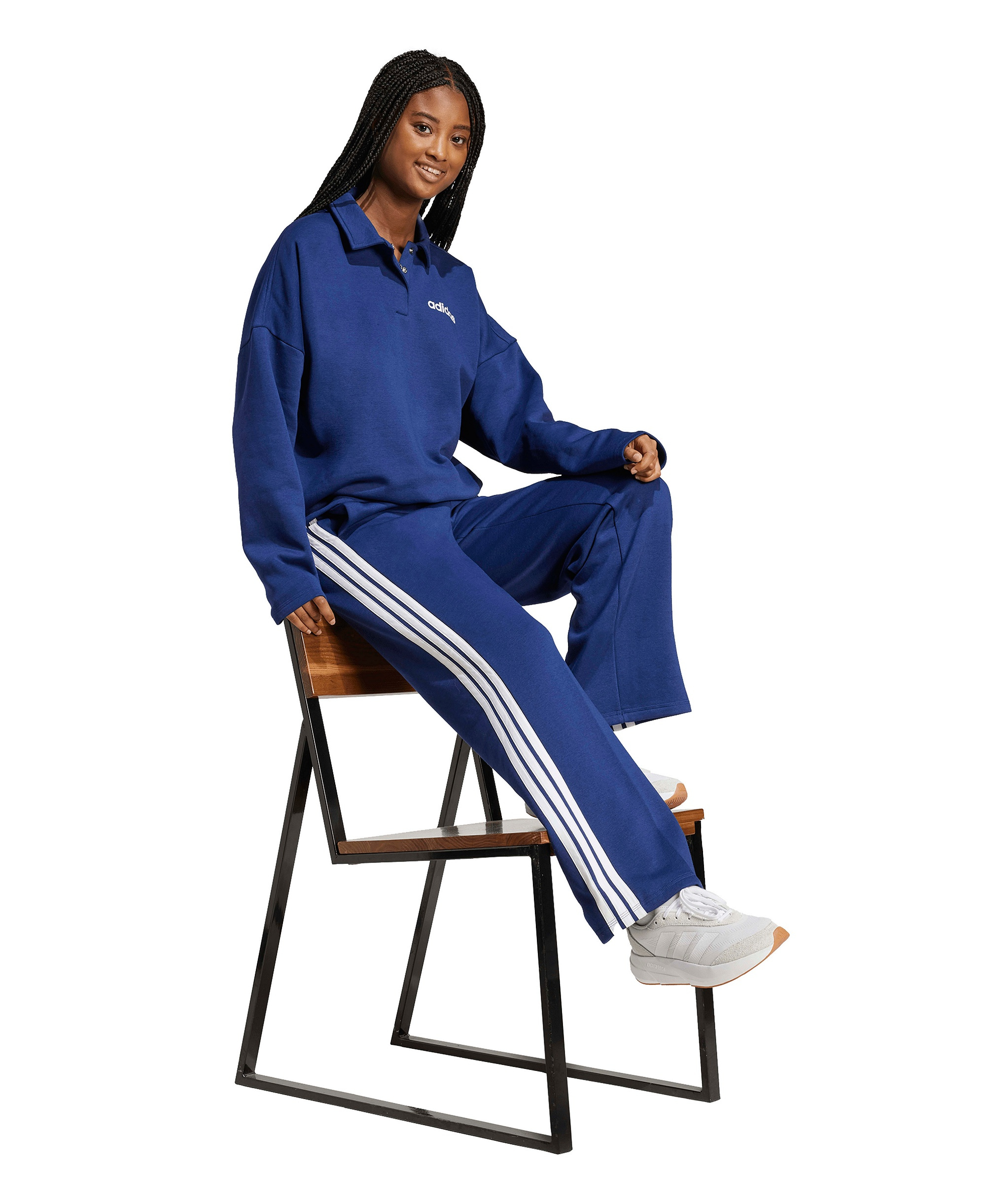 adidas Women's Essentials 3-Stripes Fleece Slim Pants - Dark Blue/White