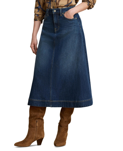 Lauren Ralph Lauren Women's A-Line High-Waisted Midi Denim Skirt - Marina Wash