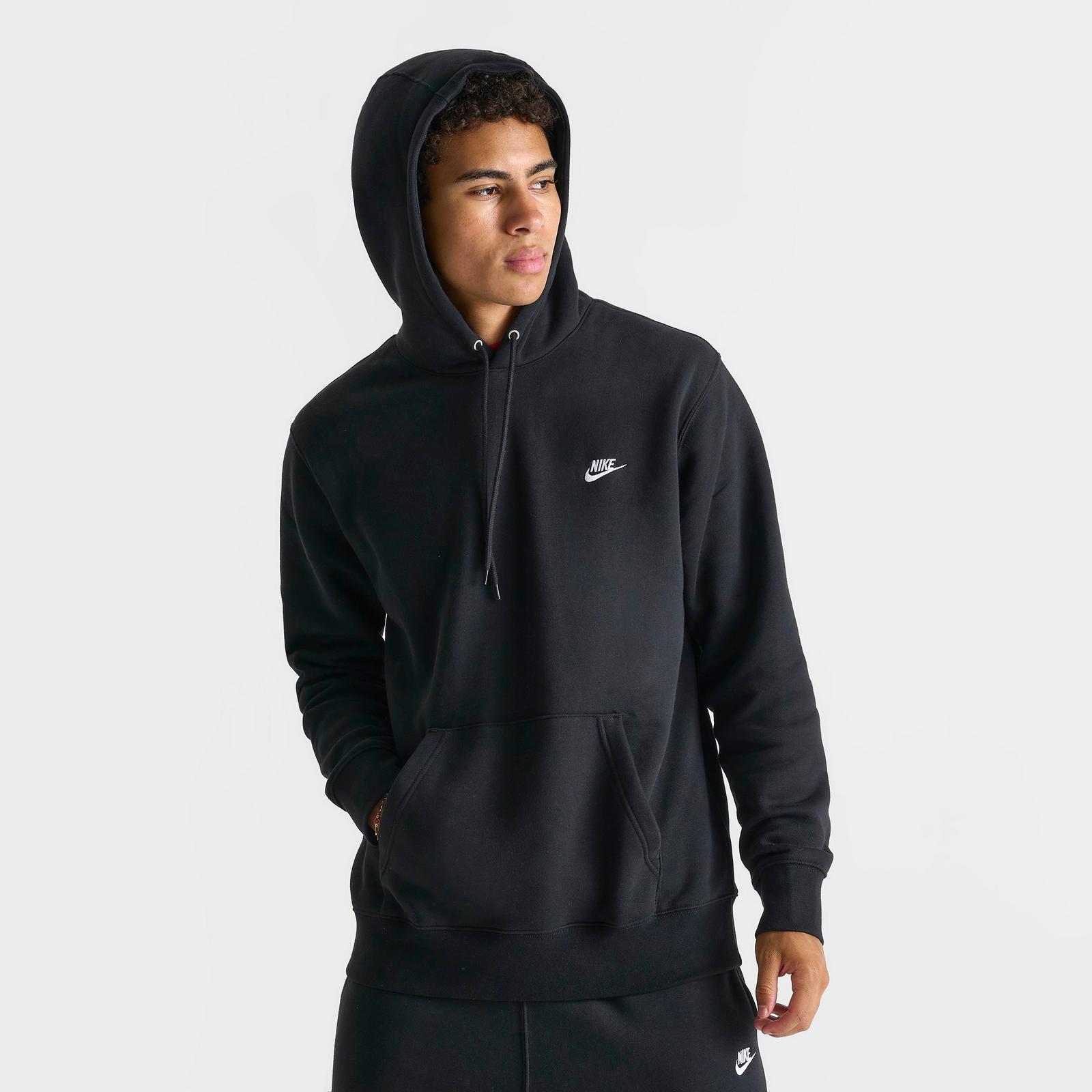 Men's Nike Club Fleece Premium Embroidered Pullover Hoodie - Black/Black/White