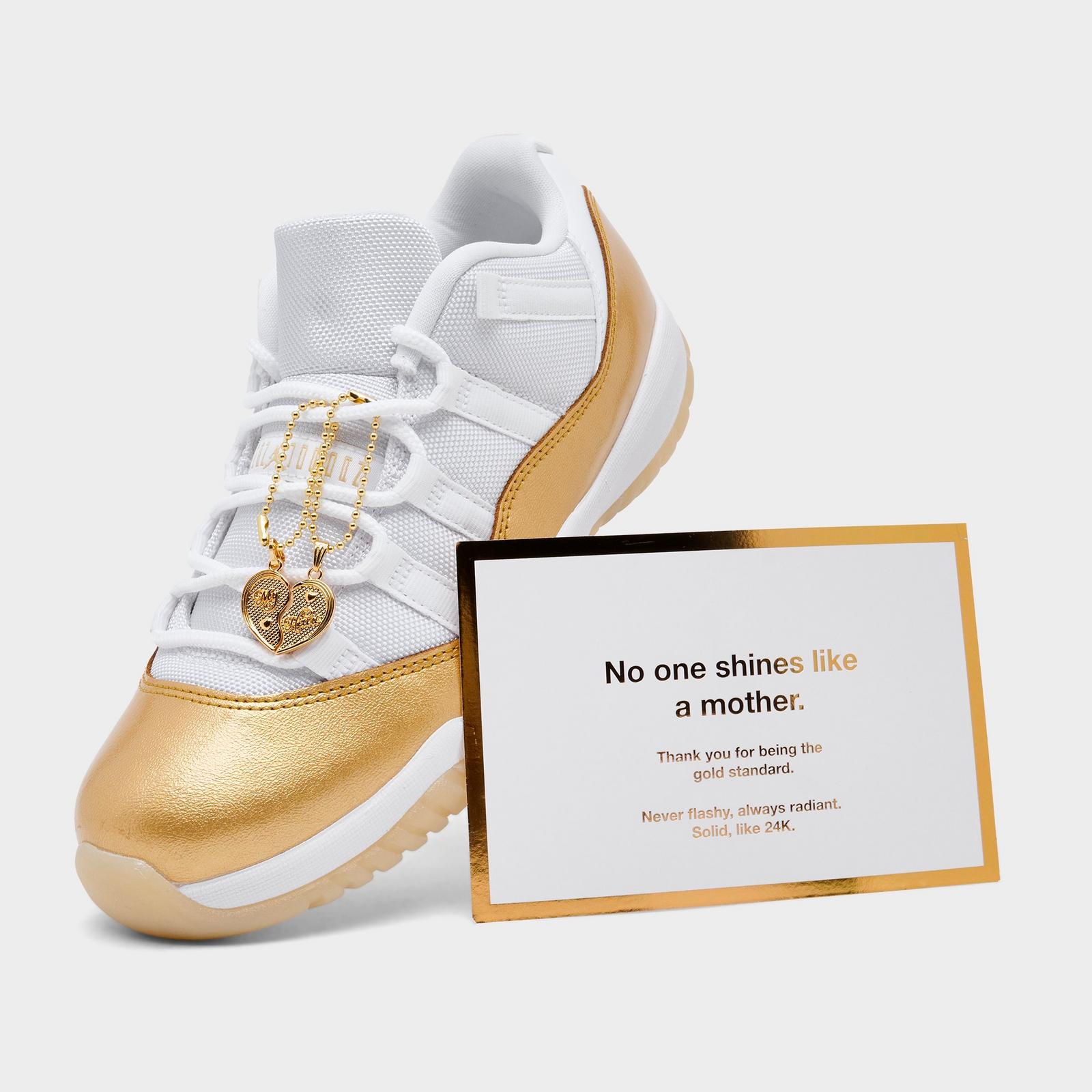 Women's Air Jordan Retro 11 Low Basketball Shoes - White/Metallic Gold/Team Gold - view 3