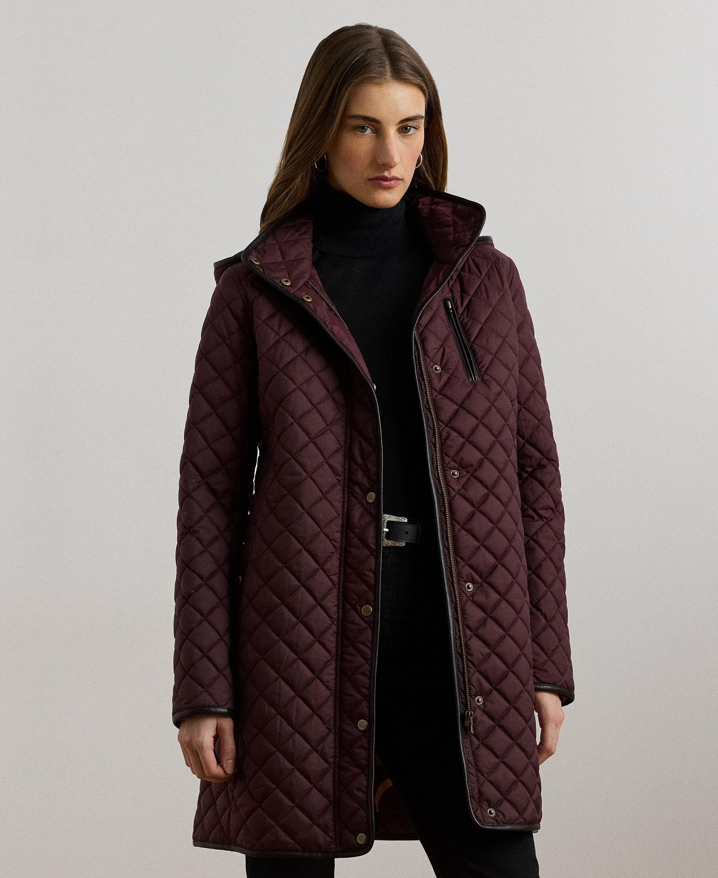 Lauren Ralph Lauren Women's Hooded Quilted Coat - Dark Garnet