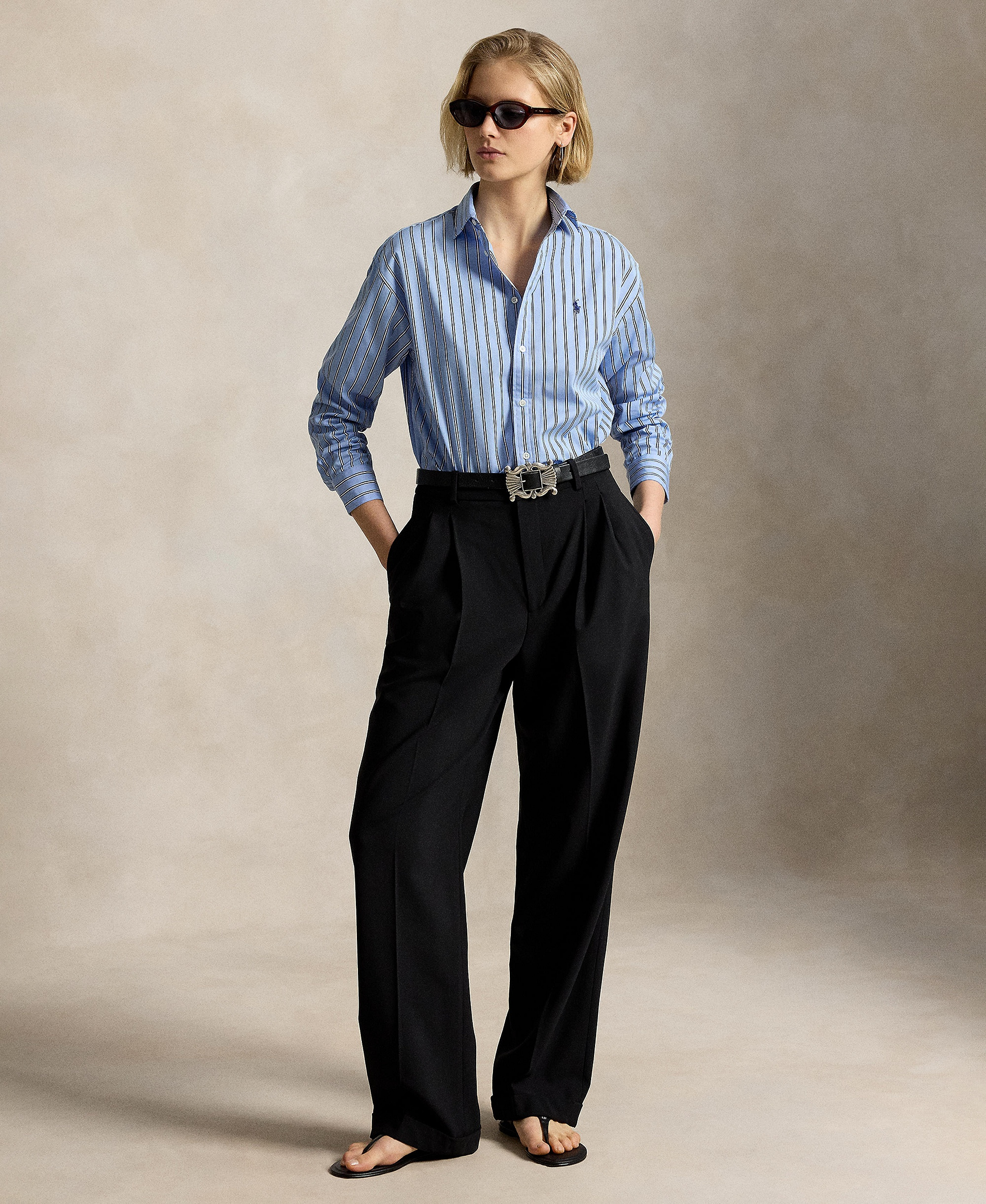 Polo Ralph Lauren Women's Relaxed-Fit Striped Cotton Shirt - Light Blue White Multi